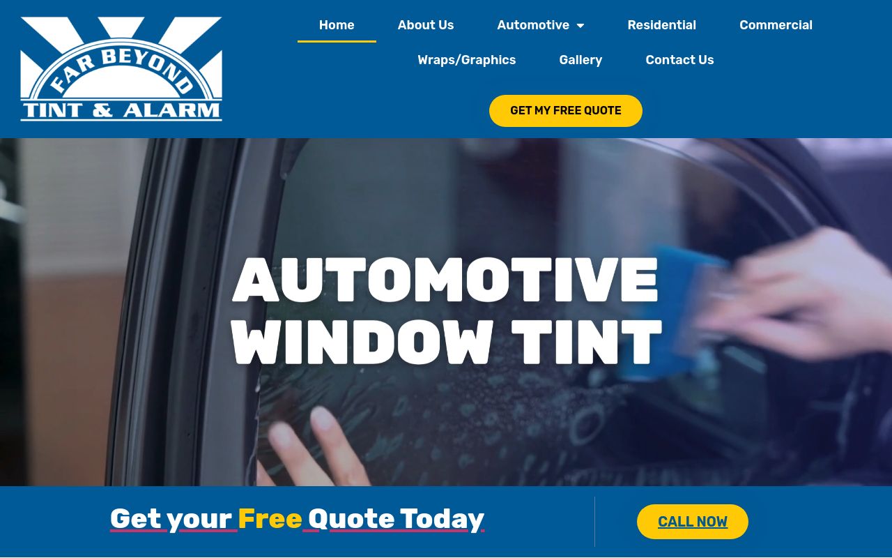 Homepage of Far Beyond Tint & Alarm, Inc.'s website