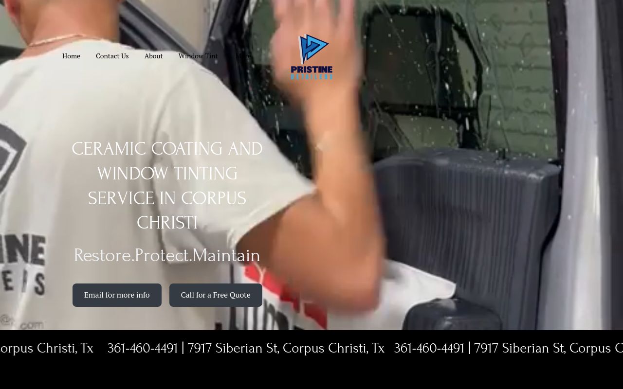 Homepage of Pristine Detailers's website