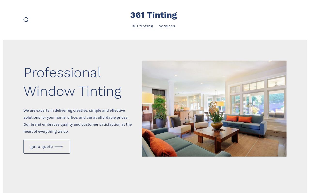 Homepage of 361 Tinting's website