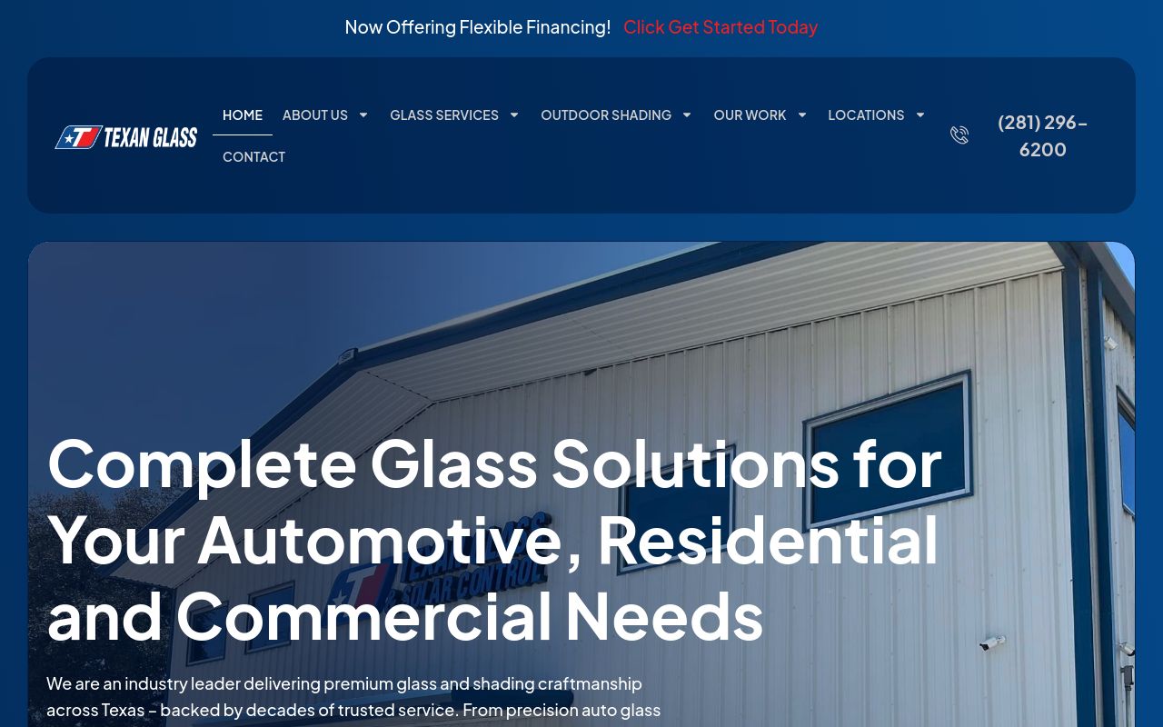 Homepage of Texan Glass & Solar Control's website