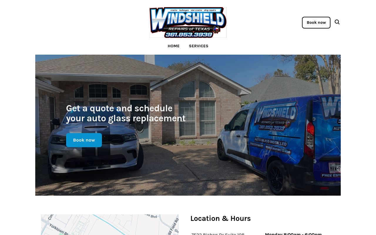 Homepage of Windshield Repairs of Texas's website