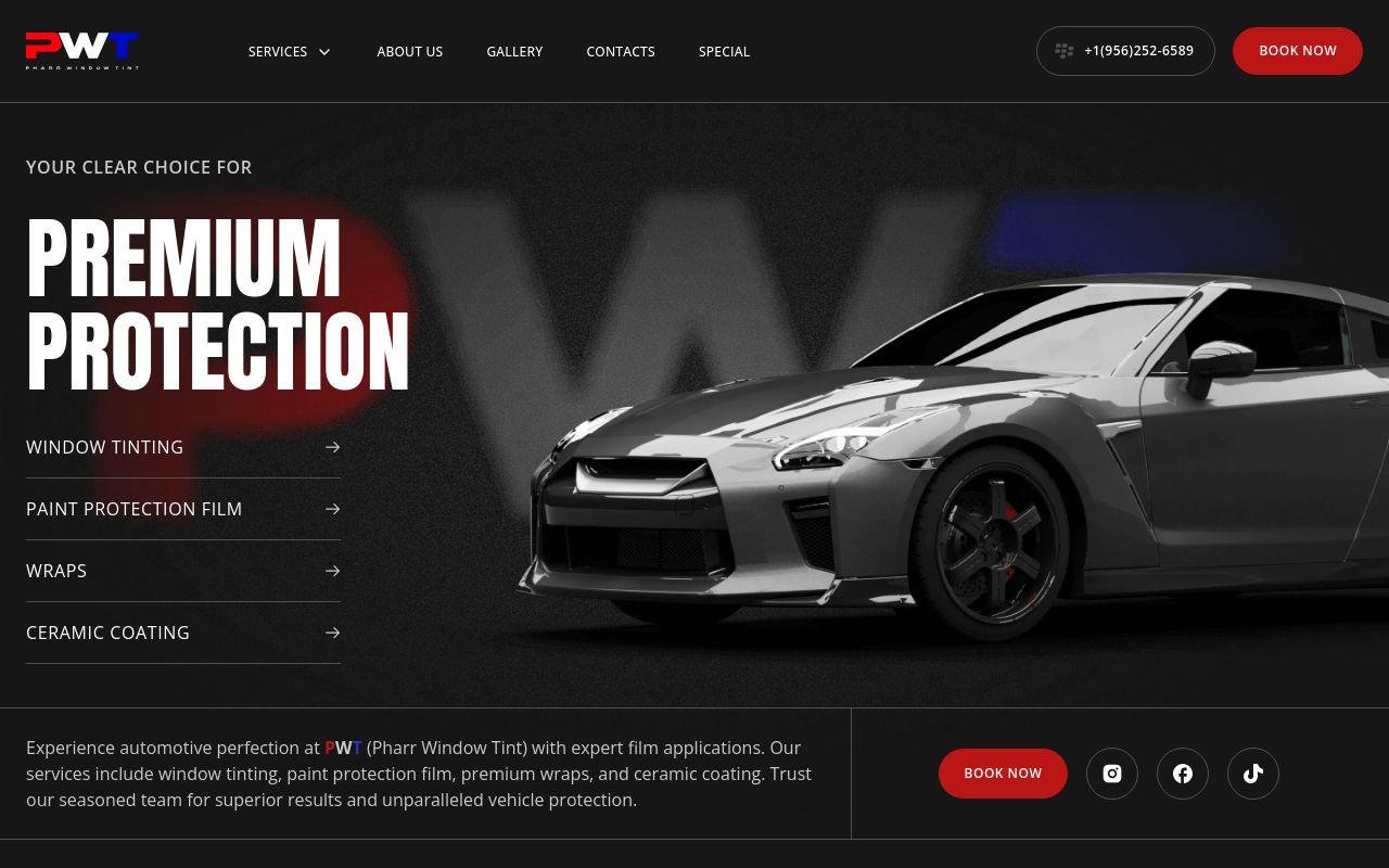 Homepage of Pharr Window Tint's website