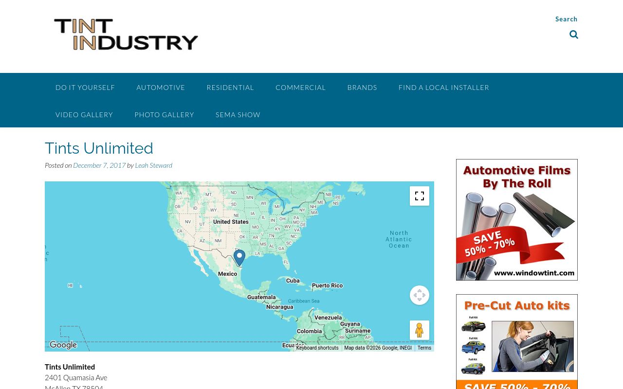Homepage of Tint Industry's website