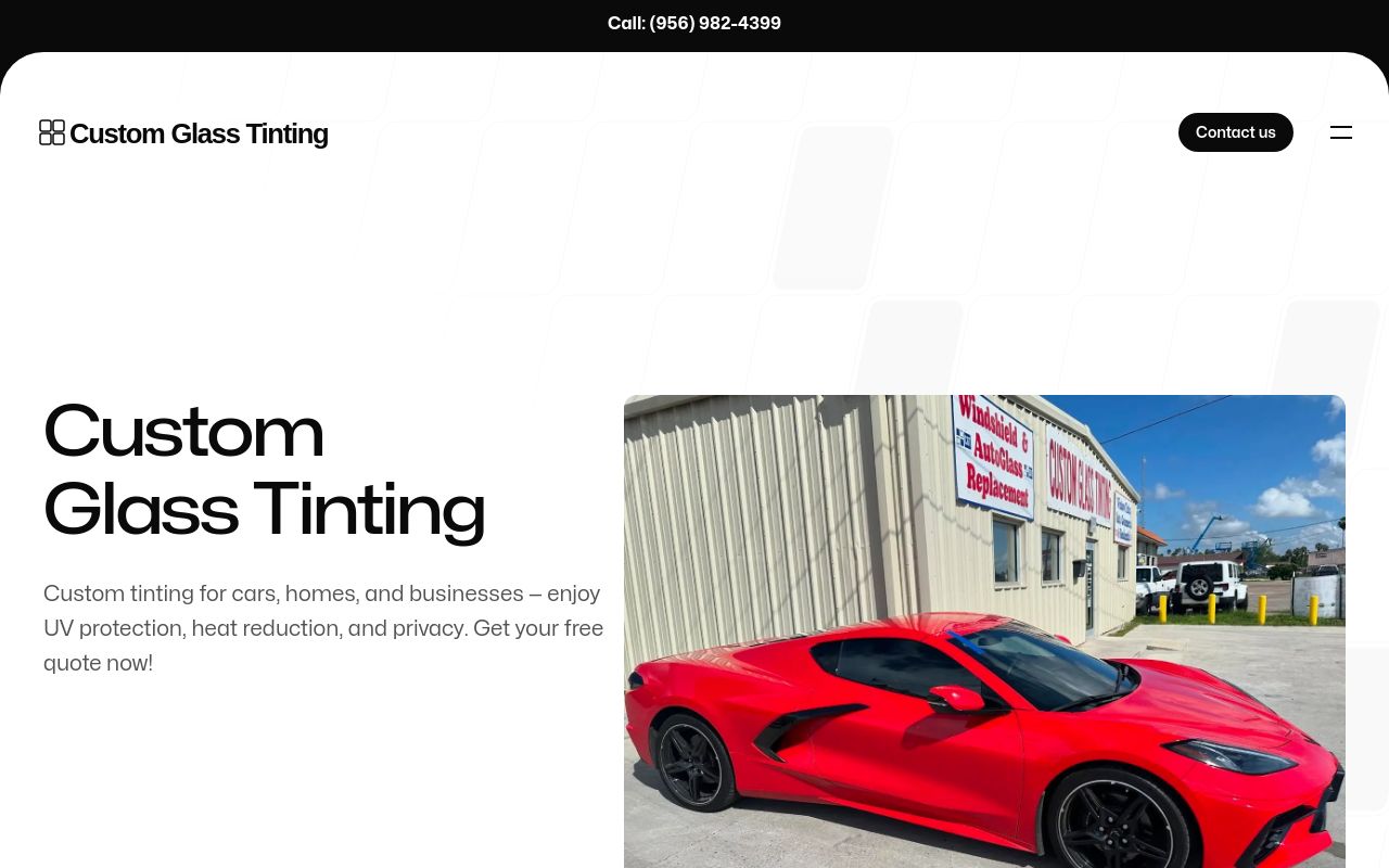 Homepage of Custom Glass Tinting's website