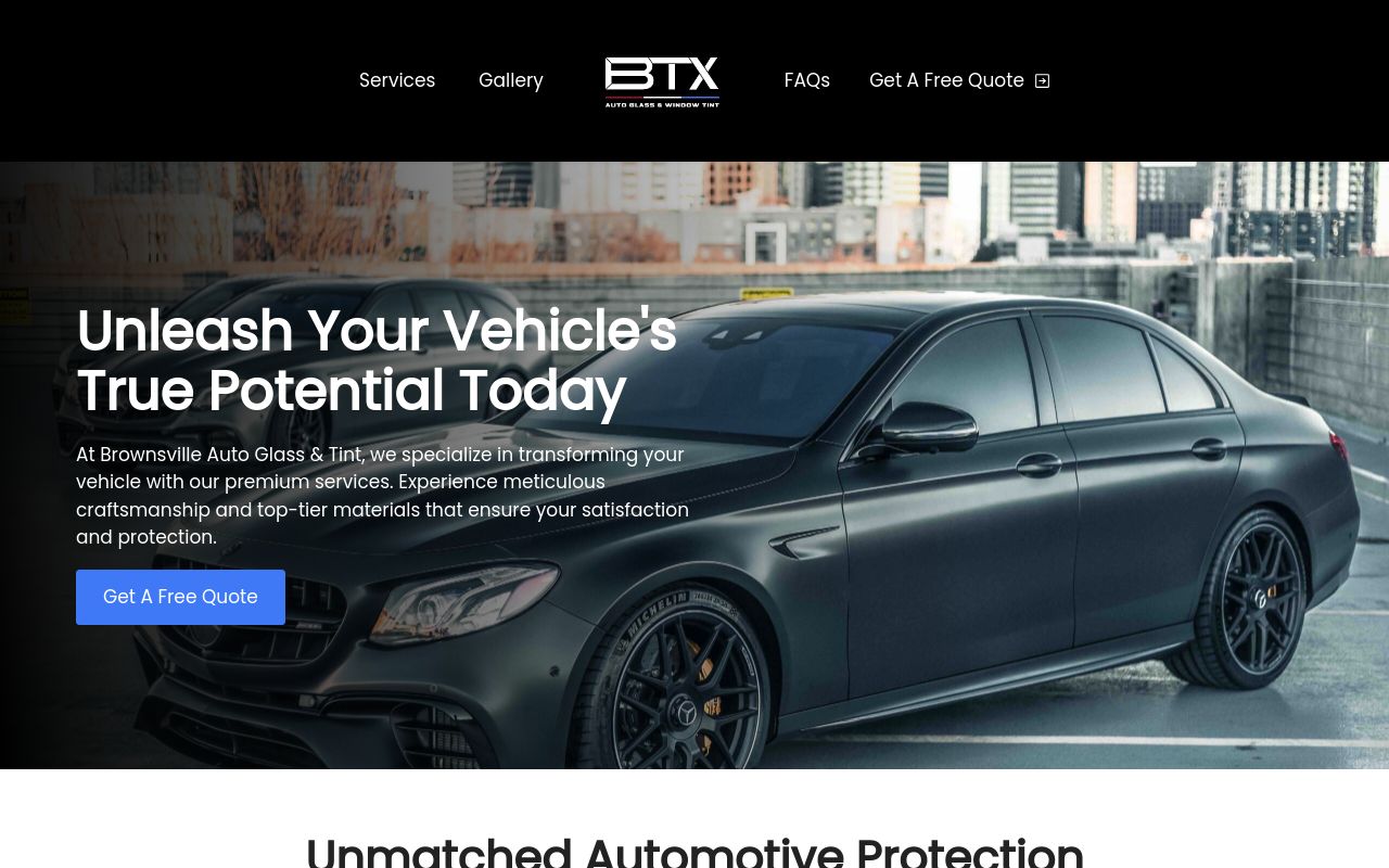 Homepage of BTX Glass and Tint's website