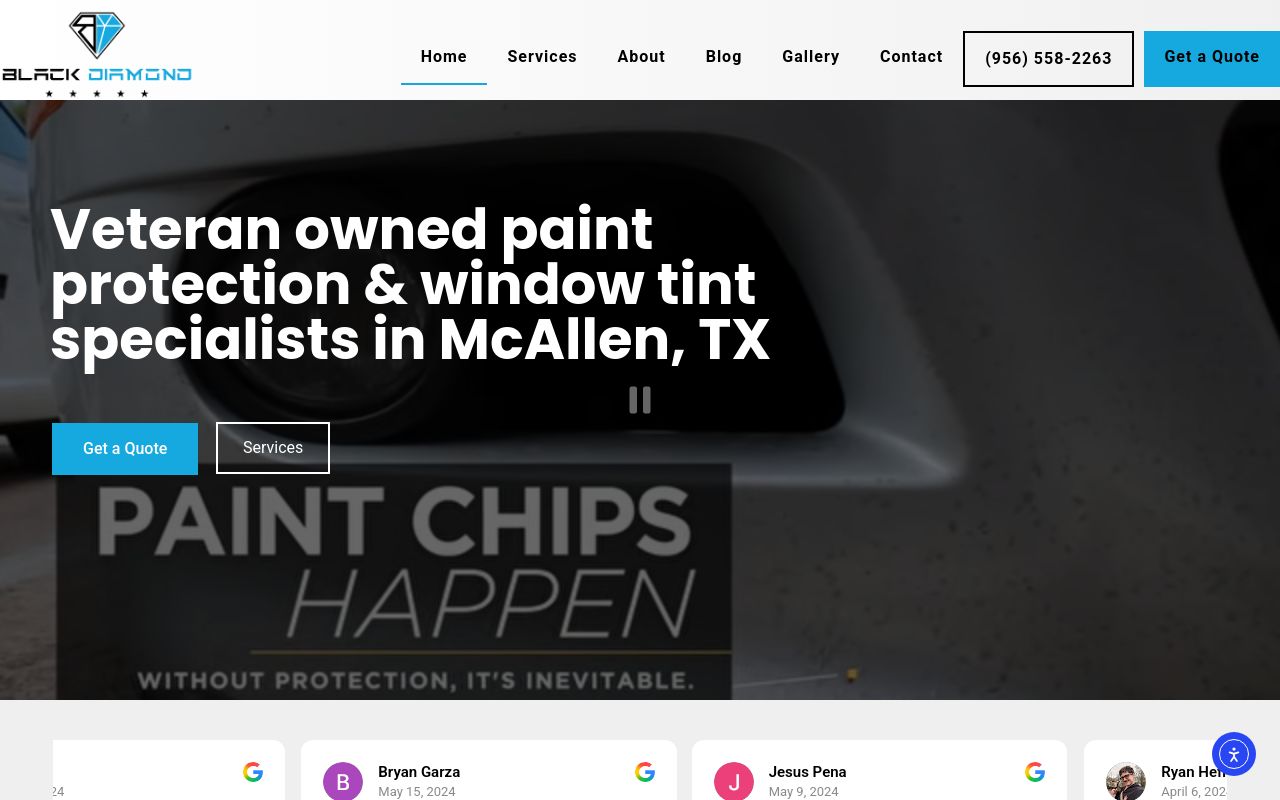 Homepage of Black Diamond PPF & Tint - Olmito's website