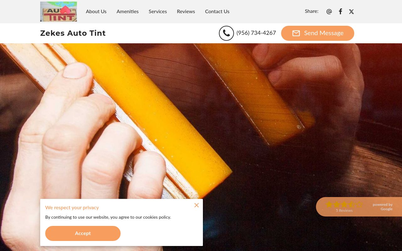 Homepage of Zekes Auto Tint's website