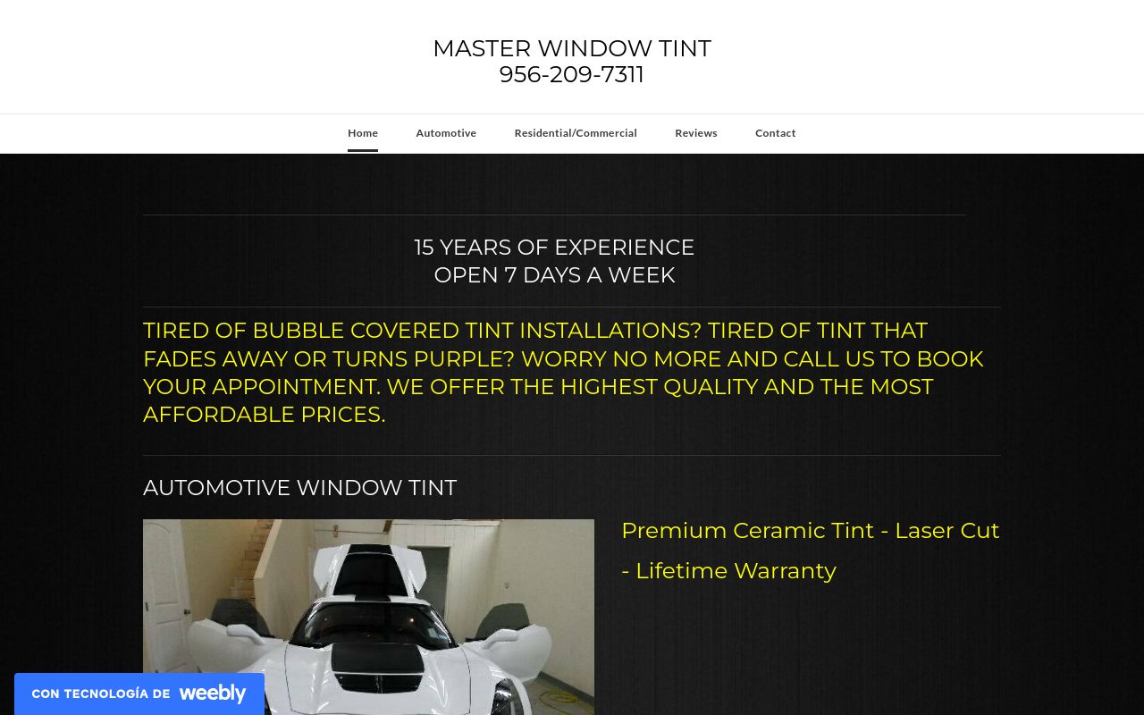 Homepage of MASTER WINDOW TINT's website