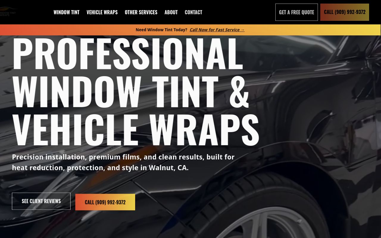 Homepage of KB Window Tint's website