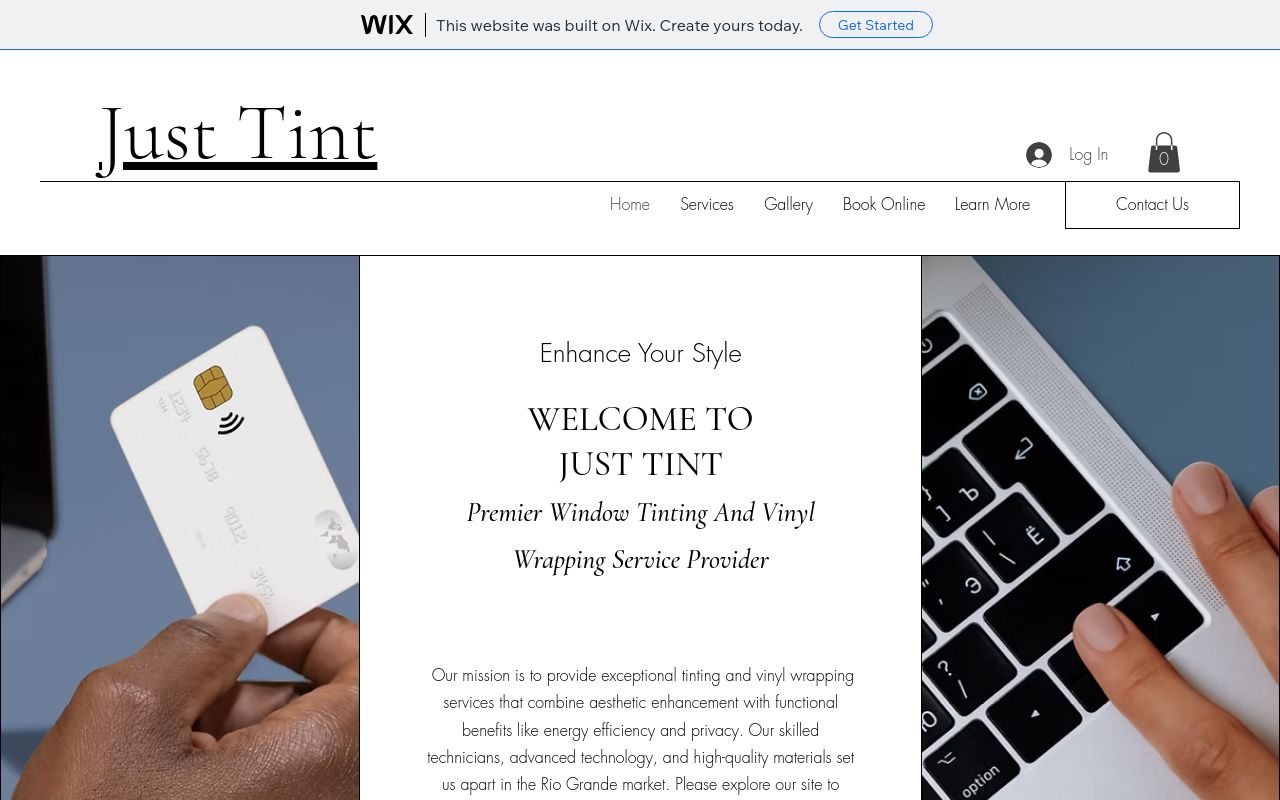 Homepage of Just Tint's website