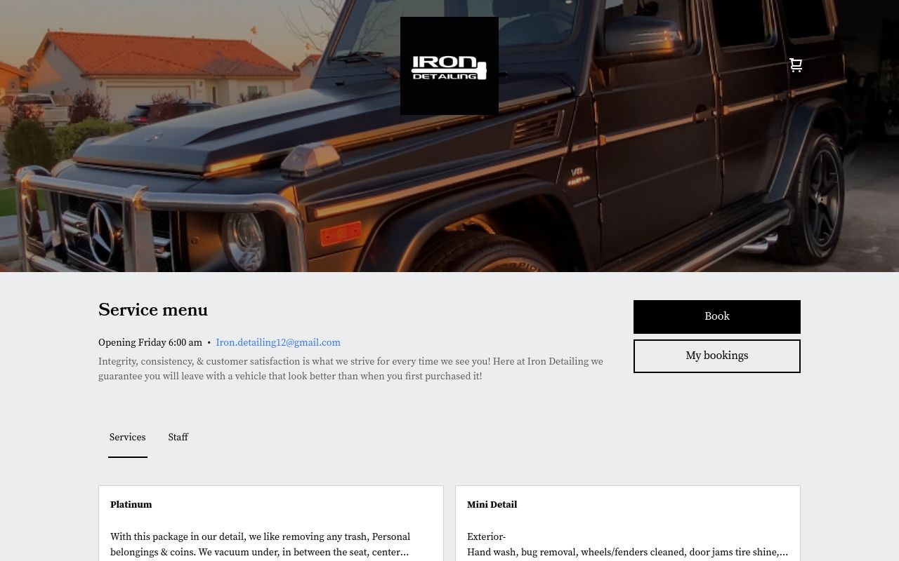 Homepage of Iron Detailing's website
