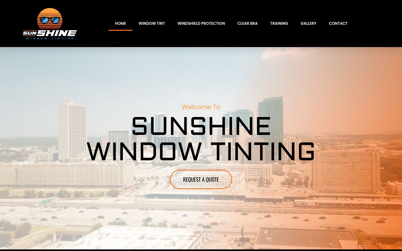 Homepage of Sunshine Window Tinting's website