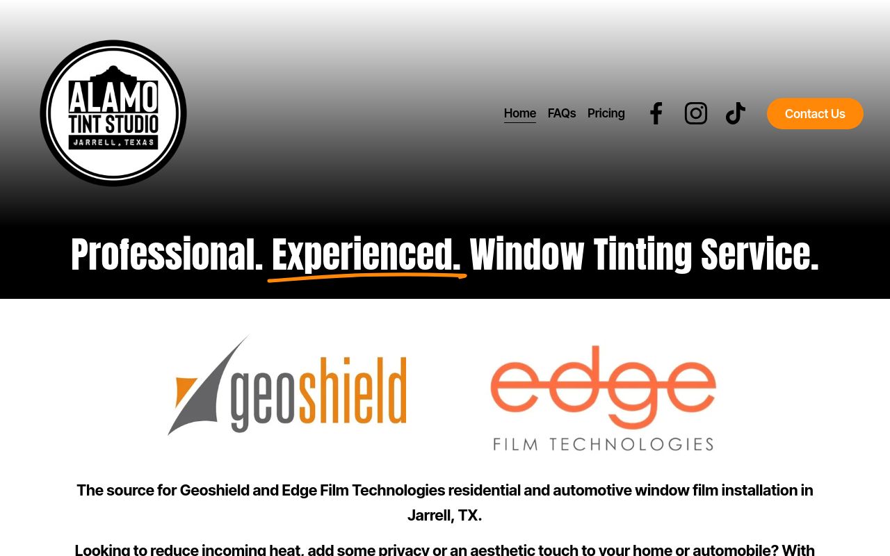 Homepage of Alamo Tint Studio's website