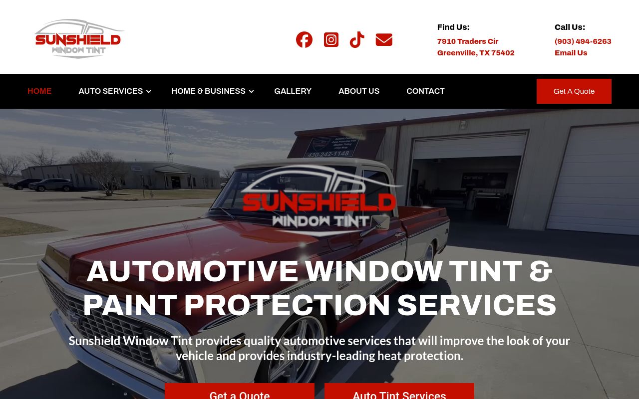 Homepage of Sunshield Window Tint's website
