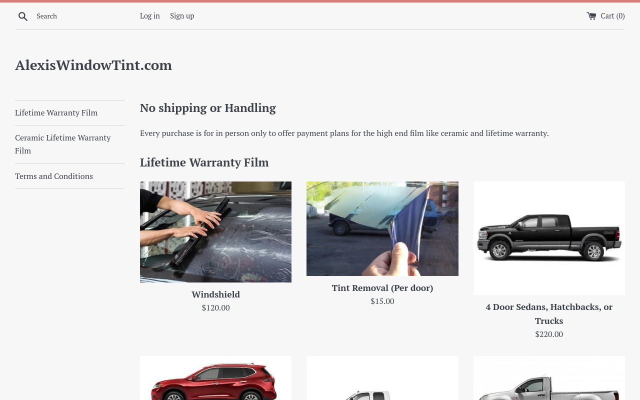 Homepage of Alexis Window Tint, LLC's website