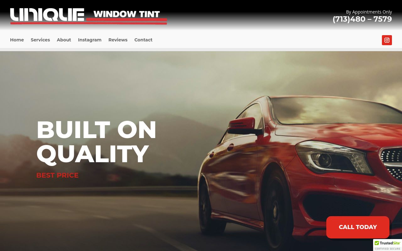 Homepage of Unique Window Tint's website