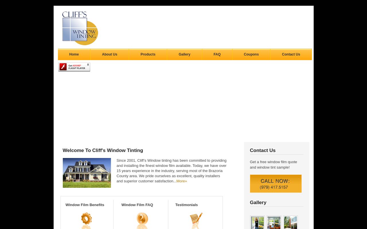 Homepage of Cliff's Window Tinting - Lake Jackson's website