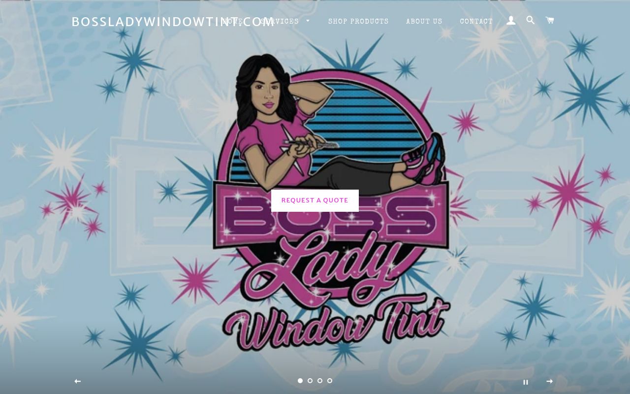 Homepage of Boss lady window tint's website