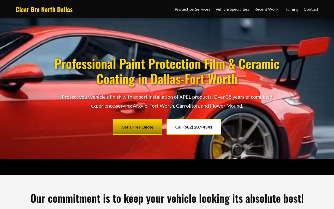 Homepage of Clear Bra North Dallas's website