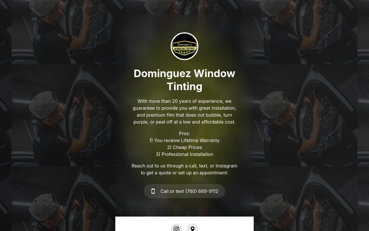 Homepage of Dominguez Window Tinting - Car, Commercial, and residential | Victorville CA's website