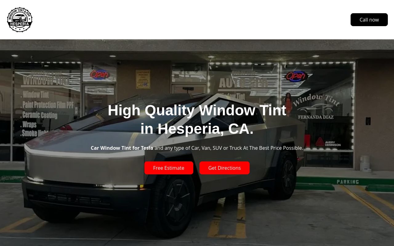 Homepage of Window Tint and PPF Hesperia's website