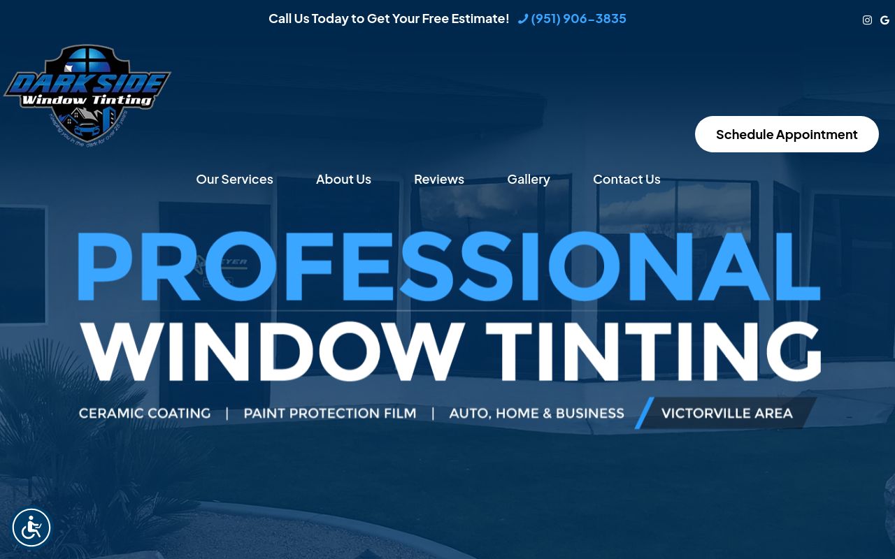 Homepage of Dark Side Window Tinting's website