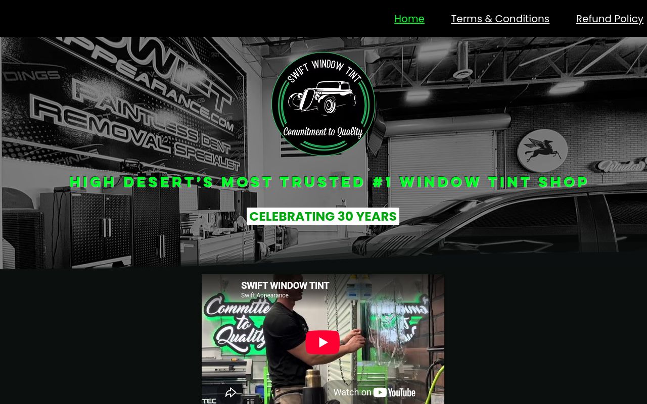 Homepage of SWIFT WINDOW TINT's website