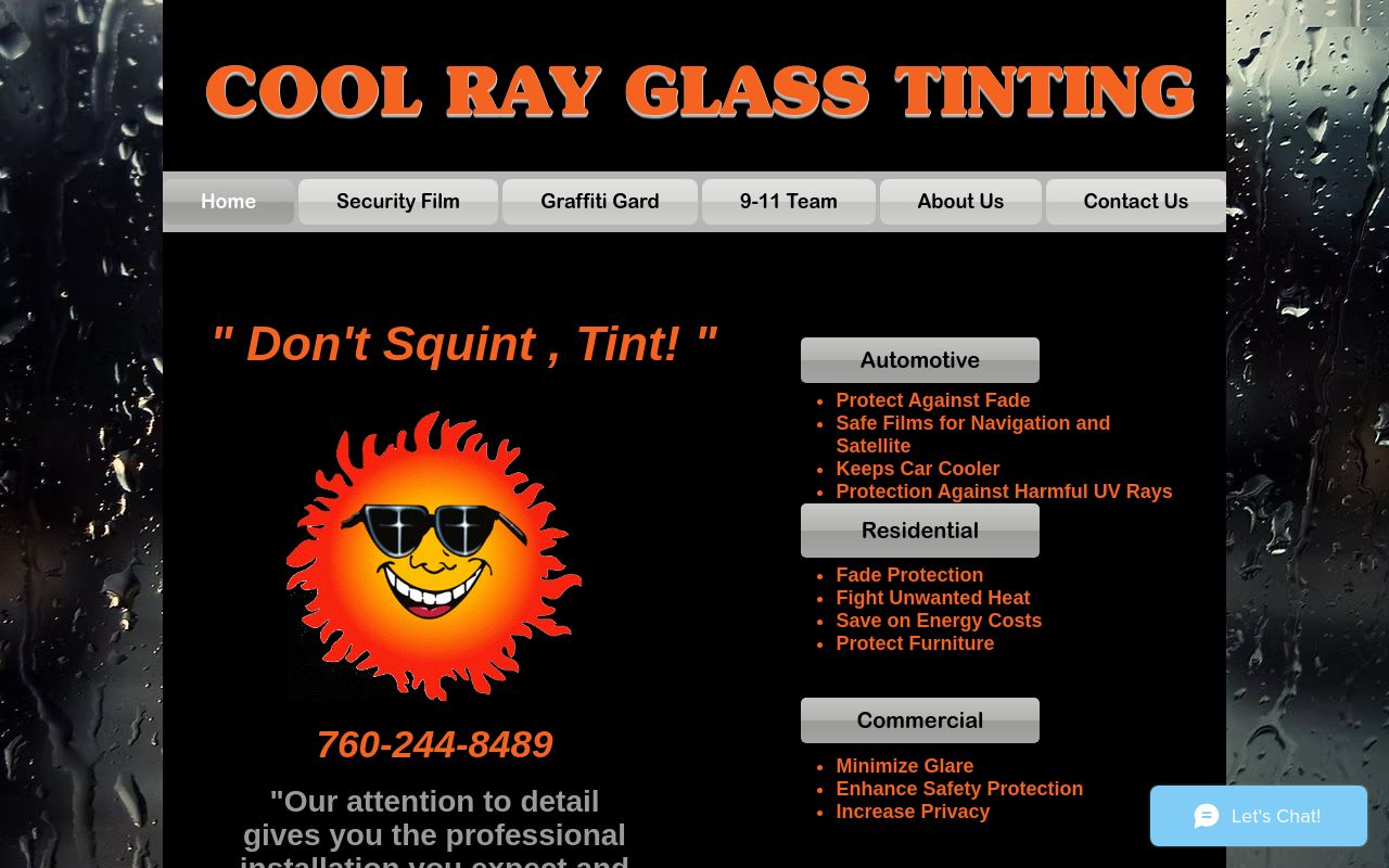 Homepage of Cool Ray Glass Tinting's website