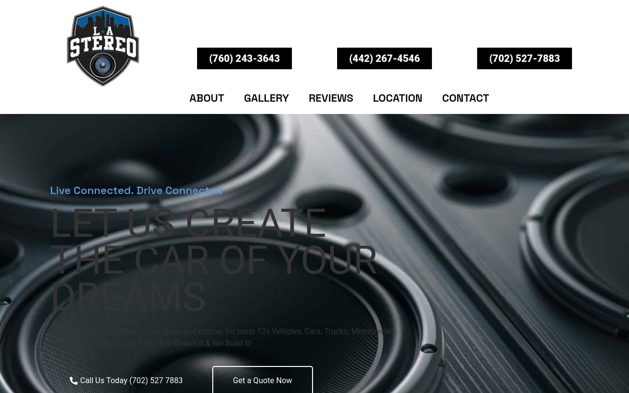 Homepage of L.A Stereo & window tint's website