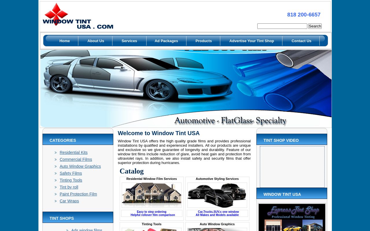 Homepage of Window Tint USA's website