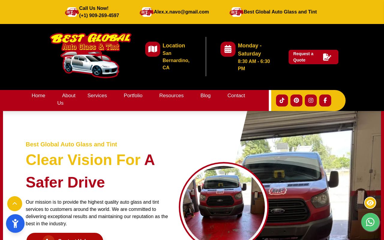 Homepage of B and G window tinting's website