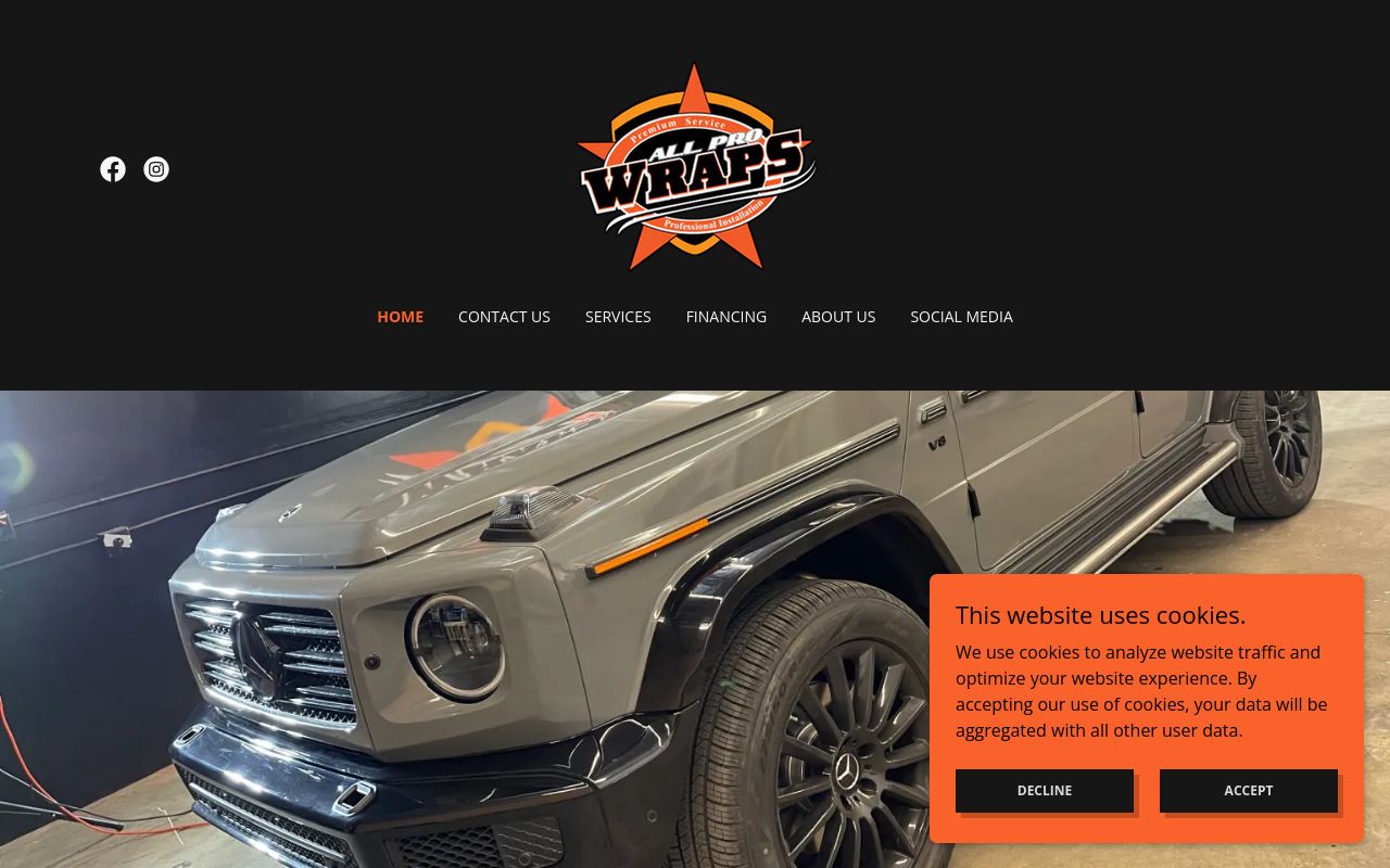 Homepage of All Pro Wraps's website