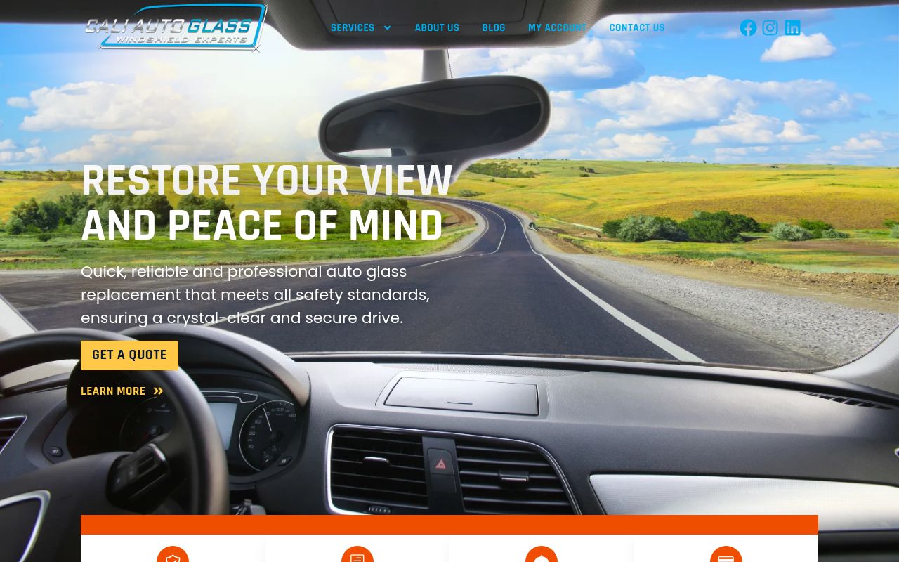 Homepage of Cali Auto Glass's website