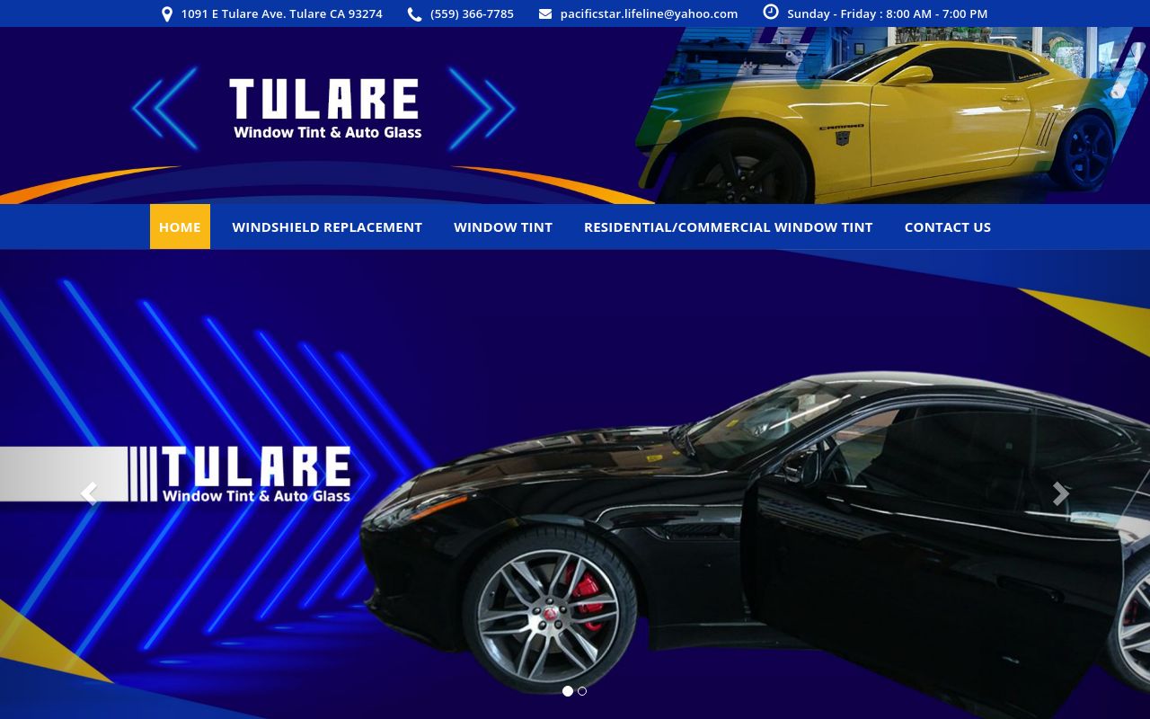 Homepage of Tulare Window Tint and Auto Glass's website