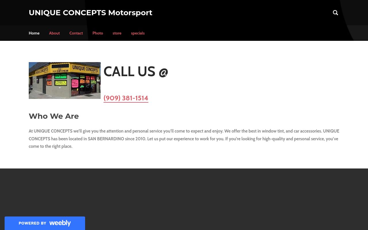 Homepage of Unique Concepts Motorsports's website