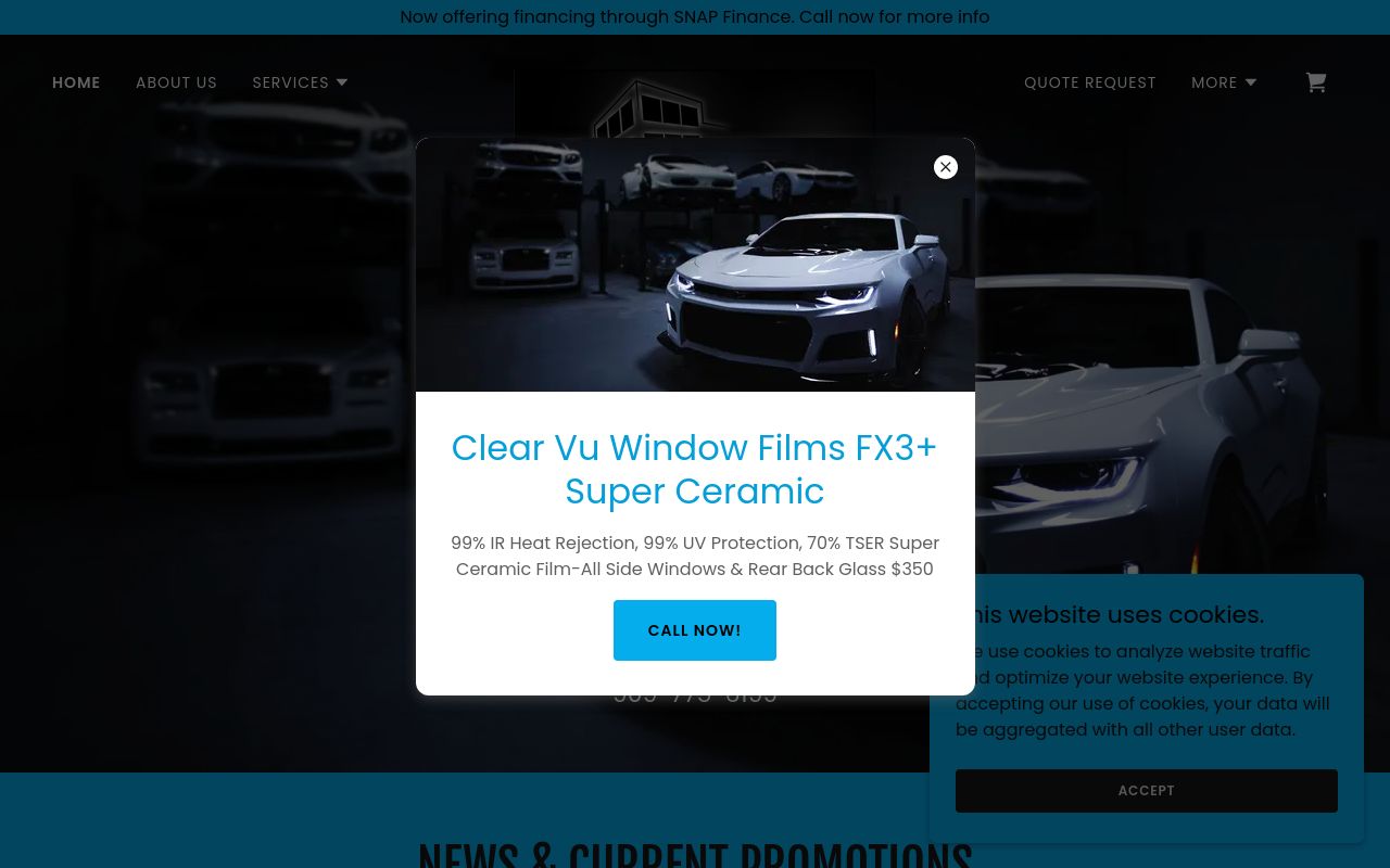 Homepage of Clear Vu Window Tint Rialto's website