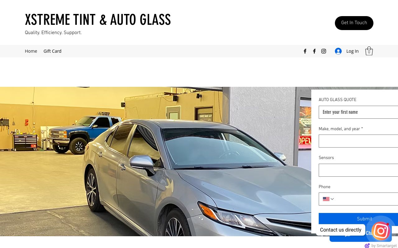 Homepage of Xstreme Tint and Auto Glass's website