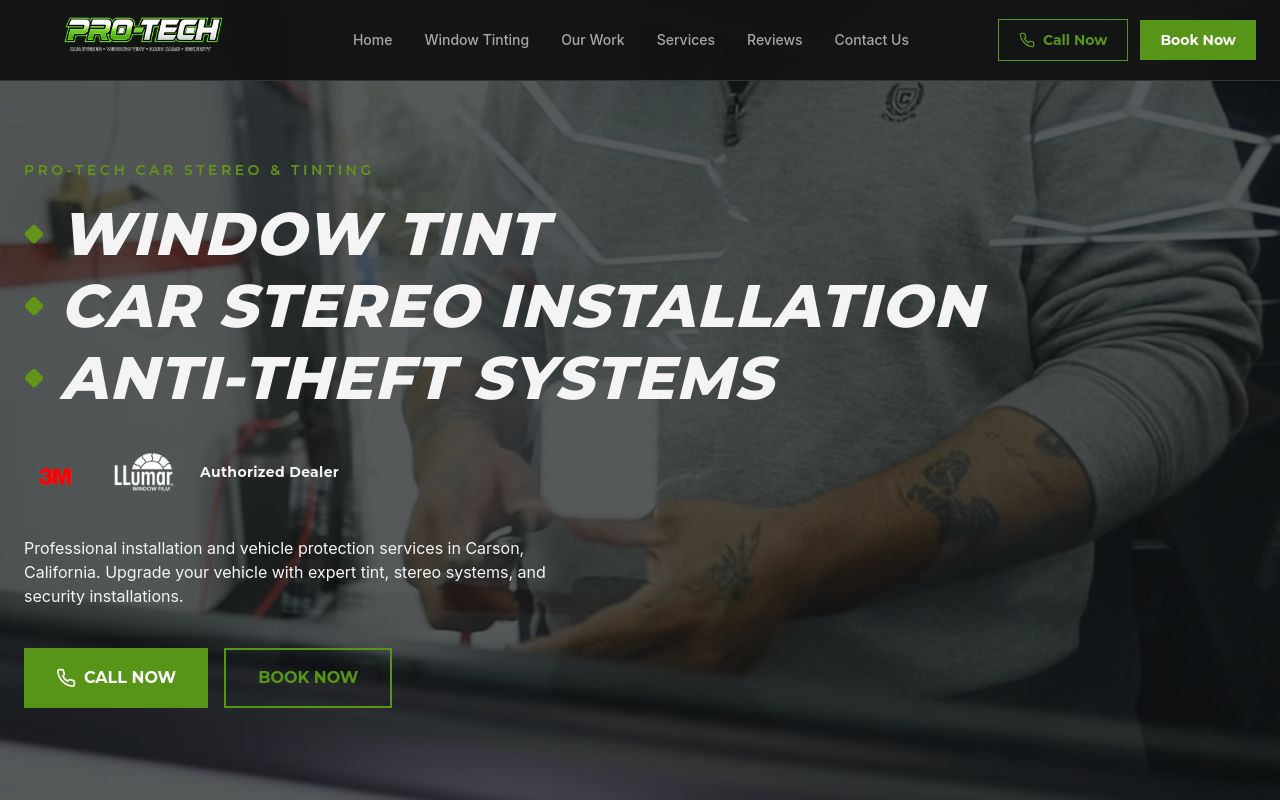Homepage of Pro-tech Car Stereo & Tinting's website