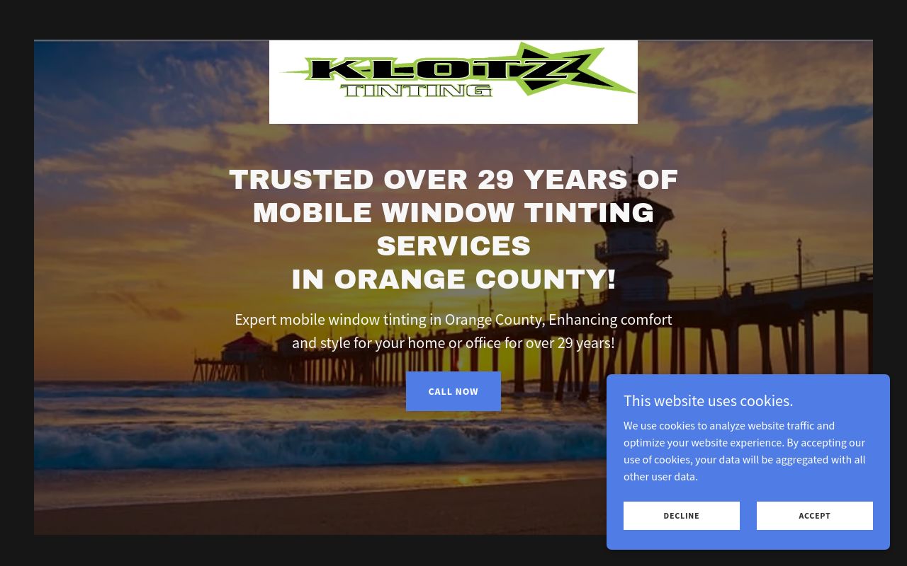 Homepage of Klotz Tinting's website