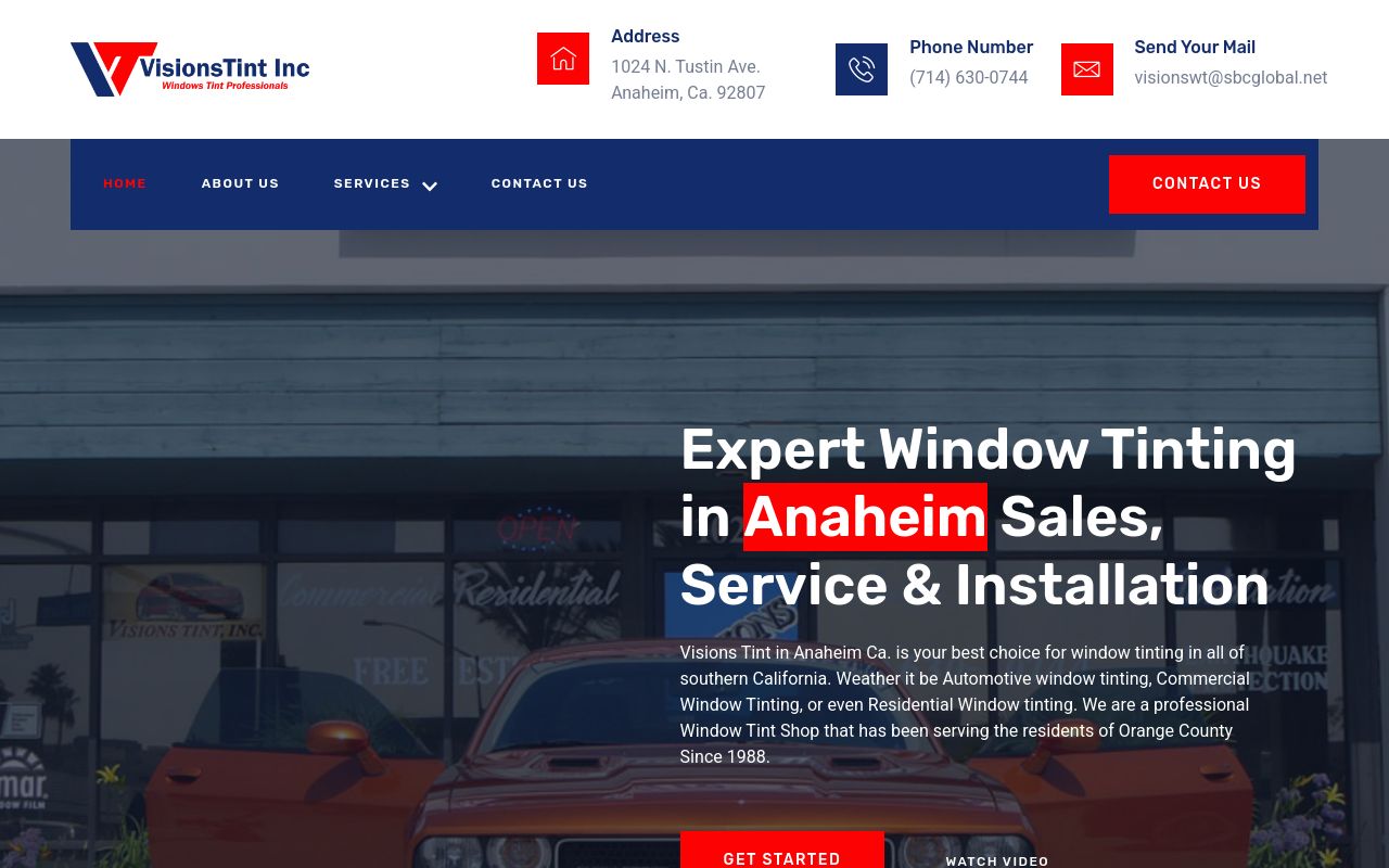 Homepage of Visions Tint Inc's website
