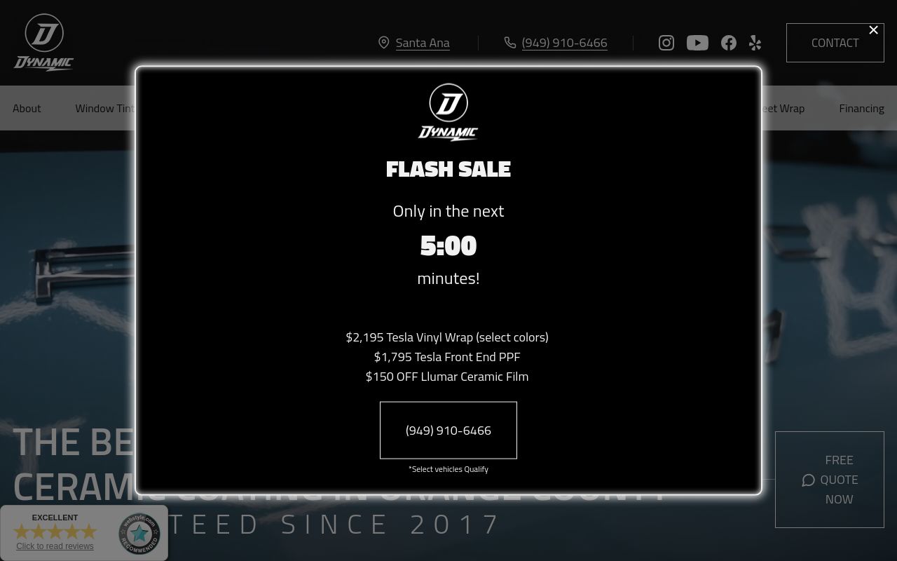 Homepage of Dynamic Auto Custom's website