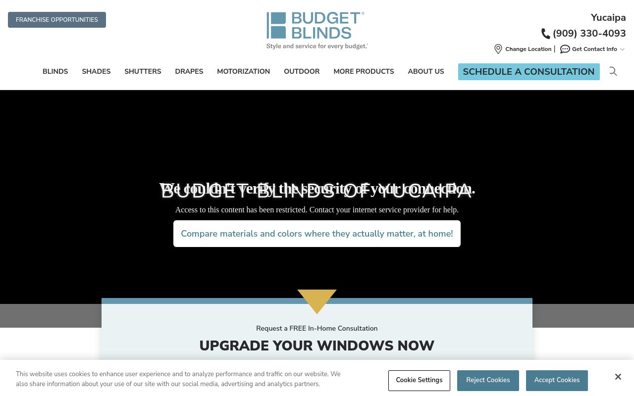 Homepage of Budget Blinds of Yucaipa's website