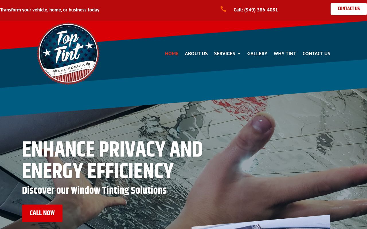 Homepage of Top Tint Shop LLC's website