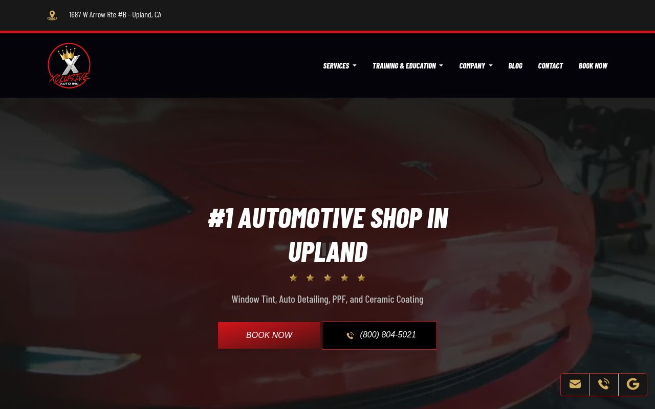 Homepage of Xclusive Auto's website