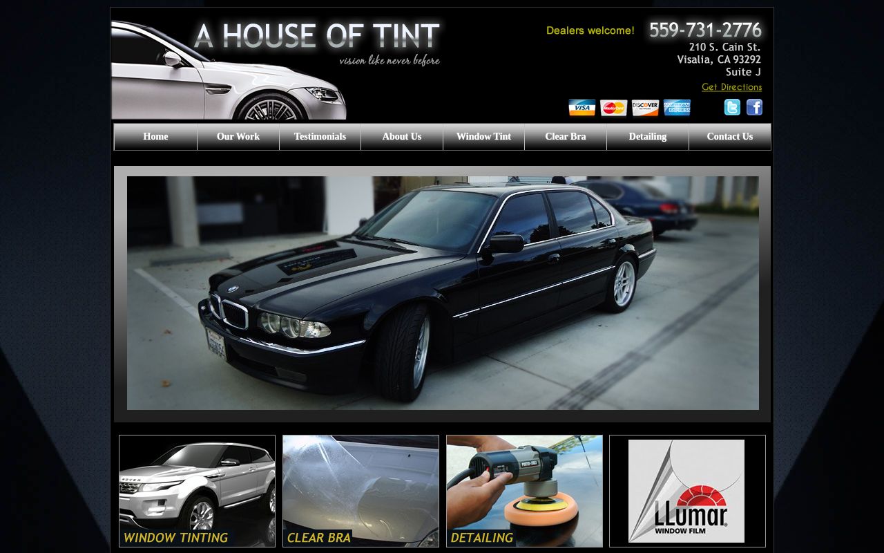 Homepage of A House of Tint's website