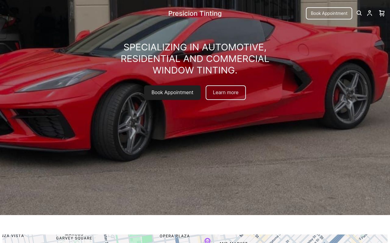 Homepage of Precision Tinting & Accessories's website