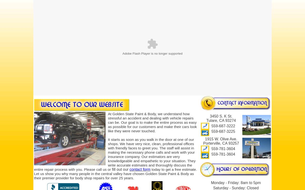 Homepage of Golden State Auto Glass's website