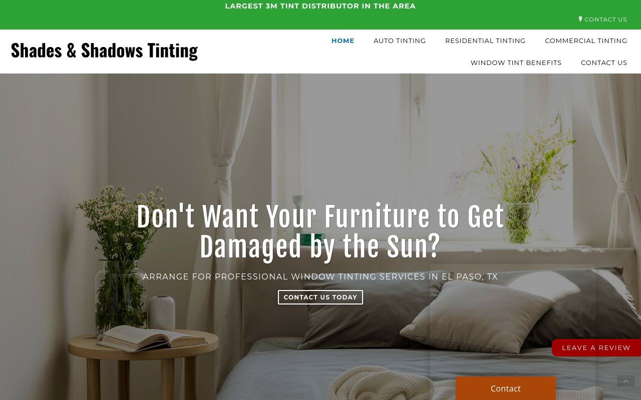 Homepage of Shades & Shadows Tinting's website