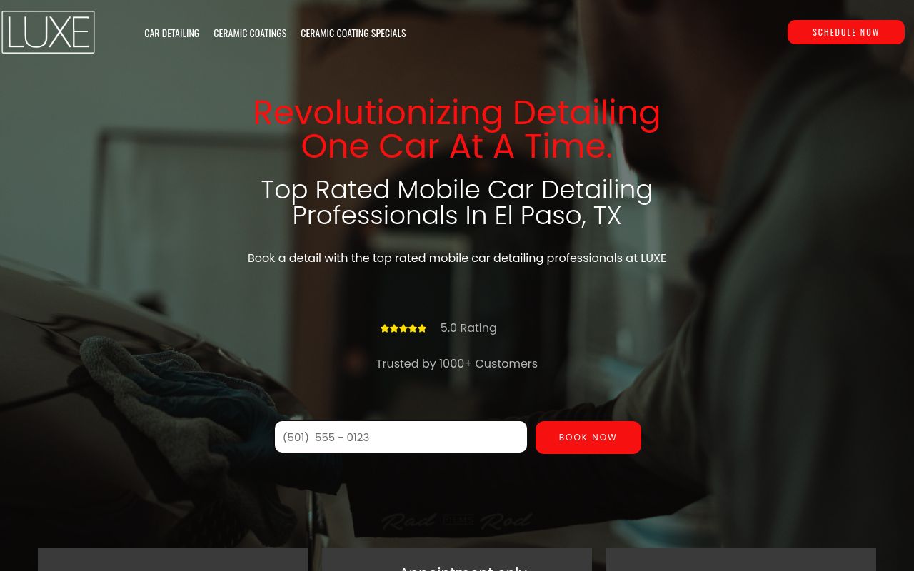 Homepage of LUXE Premium Detailing's website