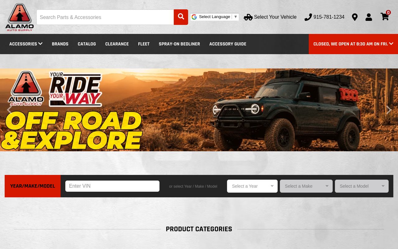 Homepage of Alamo Auto Supply's website